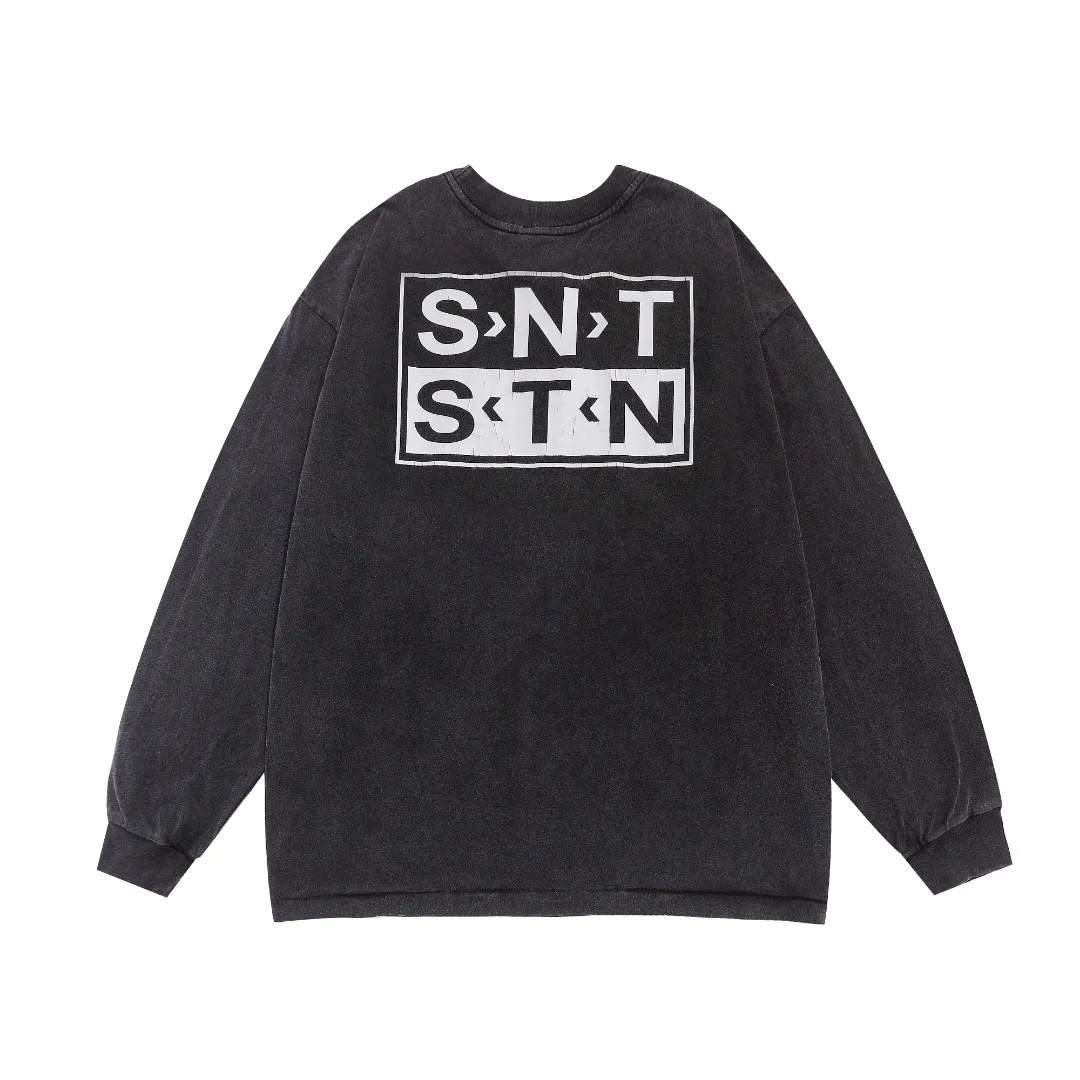 Saint Michael SNT letter slogan printed vintage distressed washed loose long-sleeved T-shirt Fabric: 260g Style number: SM01 Size: S-M-L-XL Color: Black Price: P156